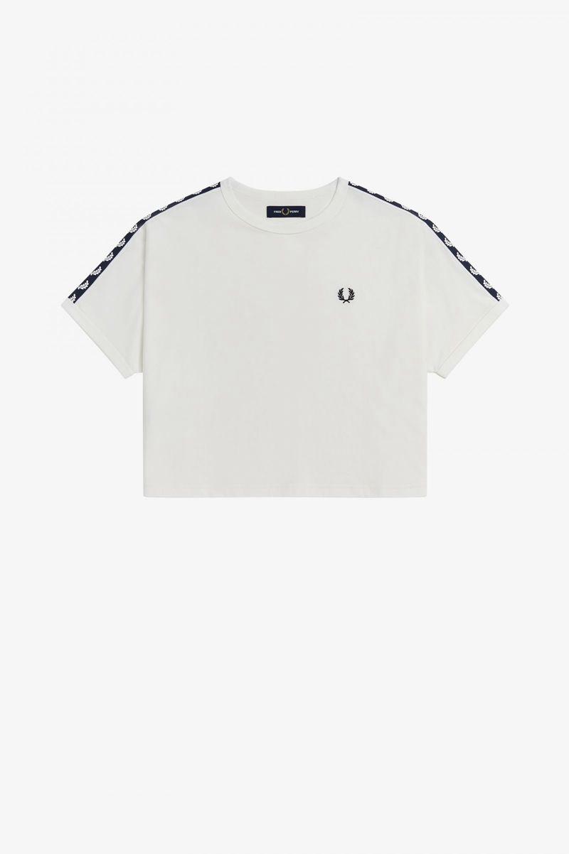 White Fred Perry Cropped Taped Ringer Women's T Shirts | PH 2033WNBY